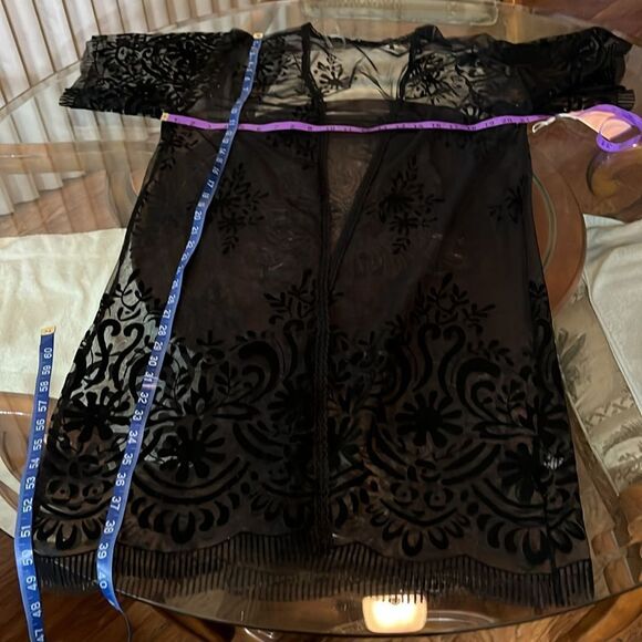 Blasphemy Black Sheer Lace Poolside Robe Kimono Sleeves Open Front Sheer Lace - Picture 10 of 10